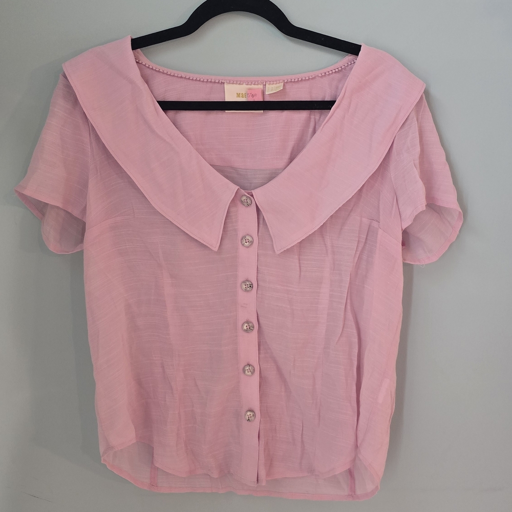 Maeve Austen Wide Collared Sailor Peter Pan Soft Pink Blouse Anthroplogie